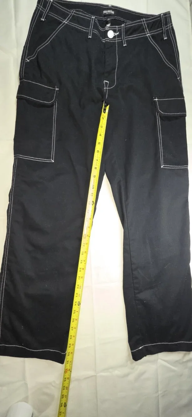 True Religion Men's Cargo Pants Black/White Stitch Size 32 NWOT sku 197